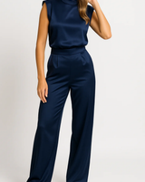 Ellie | Hoher Ausschnitt Weites Bein Jumpsuit in Marineblau