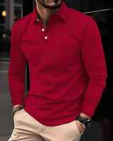 Deacon - Bequemes Langarm-Poloshirt in Rot