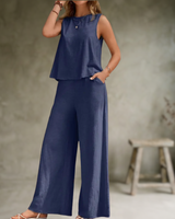 Alizeh - Elegantes ärmelloses Zweiteiliges Set in Blau