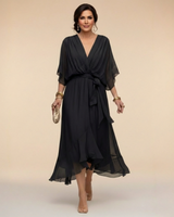 Marta | Damen Chiffonkleid V-Ausschnitt – Fließendes Chiffon Kleid in Schwarz