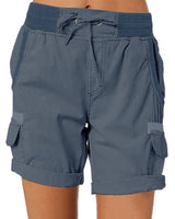 Audria – Kurzhosen mit hoher Taille Kordelzug und Cargotaschen in Blau