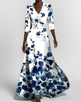 Delores - Langes Kleid mit Blumendesign und langen Ärmeln in Blau