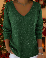 Falyn – Eleganter Pullover Mit V-Ausschnitt Und Glitzer in Grün