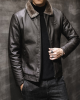 Elegante Lederjacke mit Fleecekragen für Männer - FLETCHER in Dunkelbraun