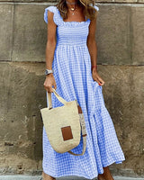 Ivara - Elegantes Karomuster Sommerkleid in Blau (Fast ausverkauft)