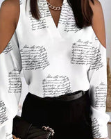 CASSIDY | Elegante Bluse mit V-Ausschnitt in Weiß mit Worten