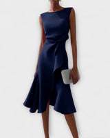 Elfriede | Damen Ärmelloses Midikleid Drapiert Asymmetrisch – Asymm. Midi Drapiert 2026 in Marineblau