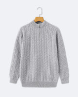 Christian | Eleganter Zopfmuster-Strickpullover mit Halbzip in Grau