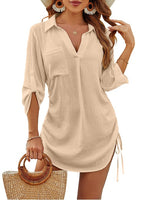 Megan | Luftiges Strand-Hemd mit verstellbarer Taille in Apricot