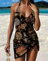 Fiesta | Grafischer Blumen-Tankini mit Shorts, flacher Bauch-Effekt in Schwarz