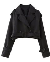Karla | Damen Schicker kurzer Trenchcoat mit Gürtel in Schwarz