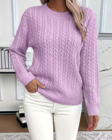 Doris | Damen Gemütlicher Winter-Zopfmuster-Strickpullover in Lila