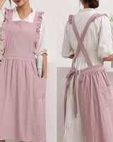 Zara | Schürze mit Rüschenriemen und Seitentaschen - Stilvolle und Funktionale Damen Schürze in Rosa