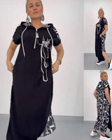 Filiz – Langes, Stilvolles Kleid Mit Kapuze in Schwarz