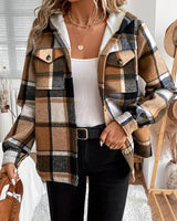 Karo | Kapuzenjacke mit Karomuster und Fleece-Futter in Khaki