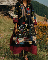 Eresha - Lässiges Langarm Kleid Mit Blumenmuster in Schwarz