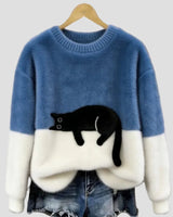 Luna | Damenpullover mit Katzenmotiv in Blau