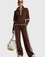 Minrada - Set Aus Bluse Und Hose Mit Breiten Falten in Burgund