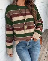 Fadina – Langärmeliger Strickpullover in Olivgrün