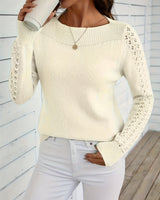 Pauliina - Lässiger Langarm Pullover Mit Lochmuster in Beige