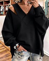 Kirstan – Schickes Oversize Sweatshirt Mit V-Ausschnitt Und Cut-out in Schwarz
