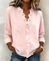 Brinae - Bluse mit weicher Haptik und langen Rüschenbesätzen am V-Ausschnitt in Rosa