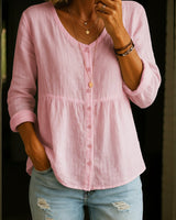 Elinna - V-Ausschnitt-Shirt mit Knopfleiste in Pink