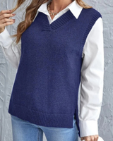 Zarter Strick-Weste mit V-Ausschnitt - Faye in Blau