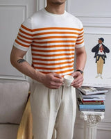 Gestreiftes Herren-T-Shirt im klassischen Stil - Mateo in Orange