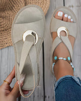 Skylar | Flache Sandalen mit Metall-Schnalle in Beige