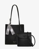 Damen Shopper Tasche aus strukturiertem Lackleder mit Crossbody Tasche - Renata in Schwarz