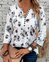 Saskia - Florales Blümchen-Tee mit V-Ausschnitt und gerüschten Ärmeln in Weiß