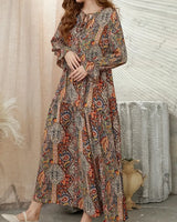 Elegantes Paisley Traum Boho Maxikleid mit Krawattenfront in Gemischte Farbe