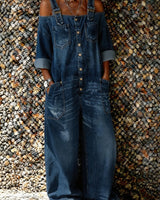 Bo | Denim Overall Jumpsuit mit Schulterriemen in Dunkelblau