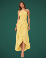 Irene | Damen Ärmelloses Halter Rückenfrei Maxikleid – Halter Maxi Rückenfrei 2026 in Gelb