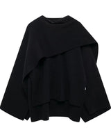 Bettina | Damen Eleganter Drapierter Cape-Mantel in Dunkel Schwarz