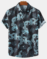 Stilvolles Herren Kurzarm Hemd mit Blumen Design in Blau