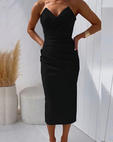 Seren | Trägerlos Hochzeitsgastkleid in Schwarz