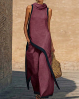 Maranta - Set aus asymmetrischer Tunika und Wide-Leg-Hose in Burgunder