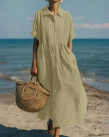 Janny – Elegantes Fließendes Baumwoll Shirtkleid in Grün