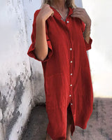 Valerie – Lässiges Damen Hemdblusenkleid in Rot