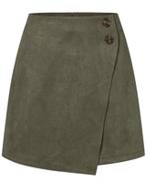 Damen asymmetrischer Rock aus Veloursleder in Olivgrün