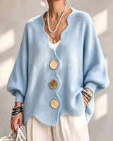 Gilian – Strickjacke Mit Knopfleiste Und Wellenrand in Hellblau