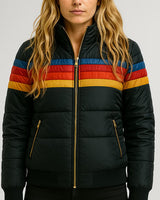 Magdalena | Damen Winterjacke mit Kapuze und Streifenmuster in Schwarz