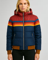 Magdalena | Damen Winterjacke mit Kapuze und Streifenmuster in Marineblau