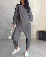 Tashia – Lässiges Set aus Langarm Pullover Und Jogginghose in Grau