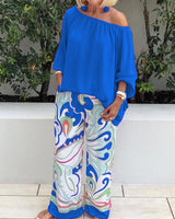 Brinette - Set aus Bluse und weiter Hose in Blau