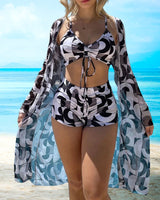 Ida | 3-teiliges Bikini-Set mit Print in Schwarz