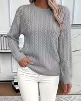Doris | Damen Gemütlicher Winter-Zopfmuster-Strickpullover in Grau
