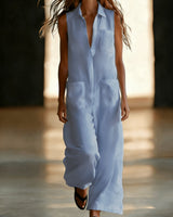 Kristiana - Lässiger Overall Mit Weitem Bein Und Tasche in Himmelblau